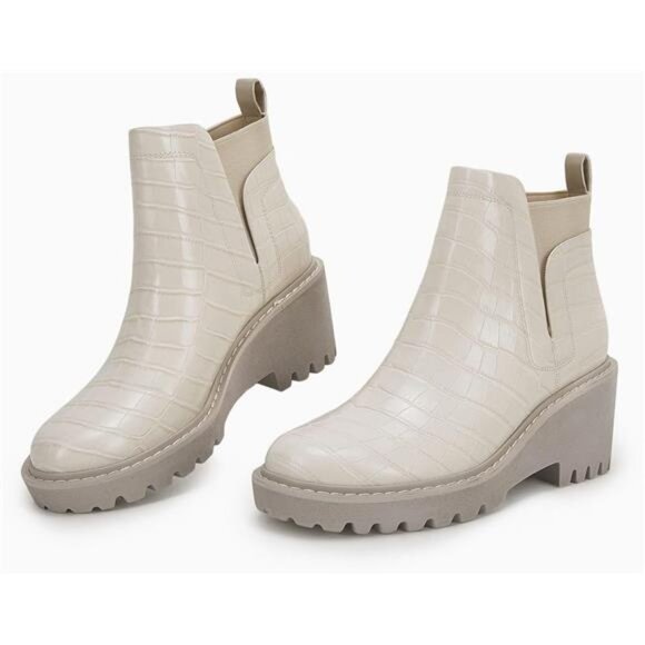 Womens Platform Lug Sole Chelsea Boots Ankle High Chunky Block Heel - Picture 5 of 7